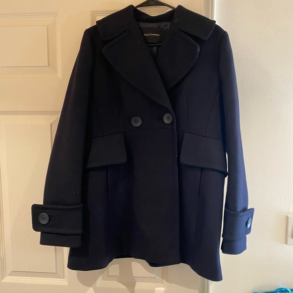 🇫🇷 Tara Jarmon / manteau navy blue parka pea coat wool coat 42 8 - Picture 1 of 5